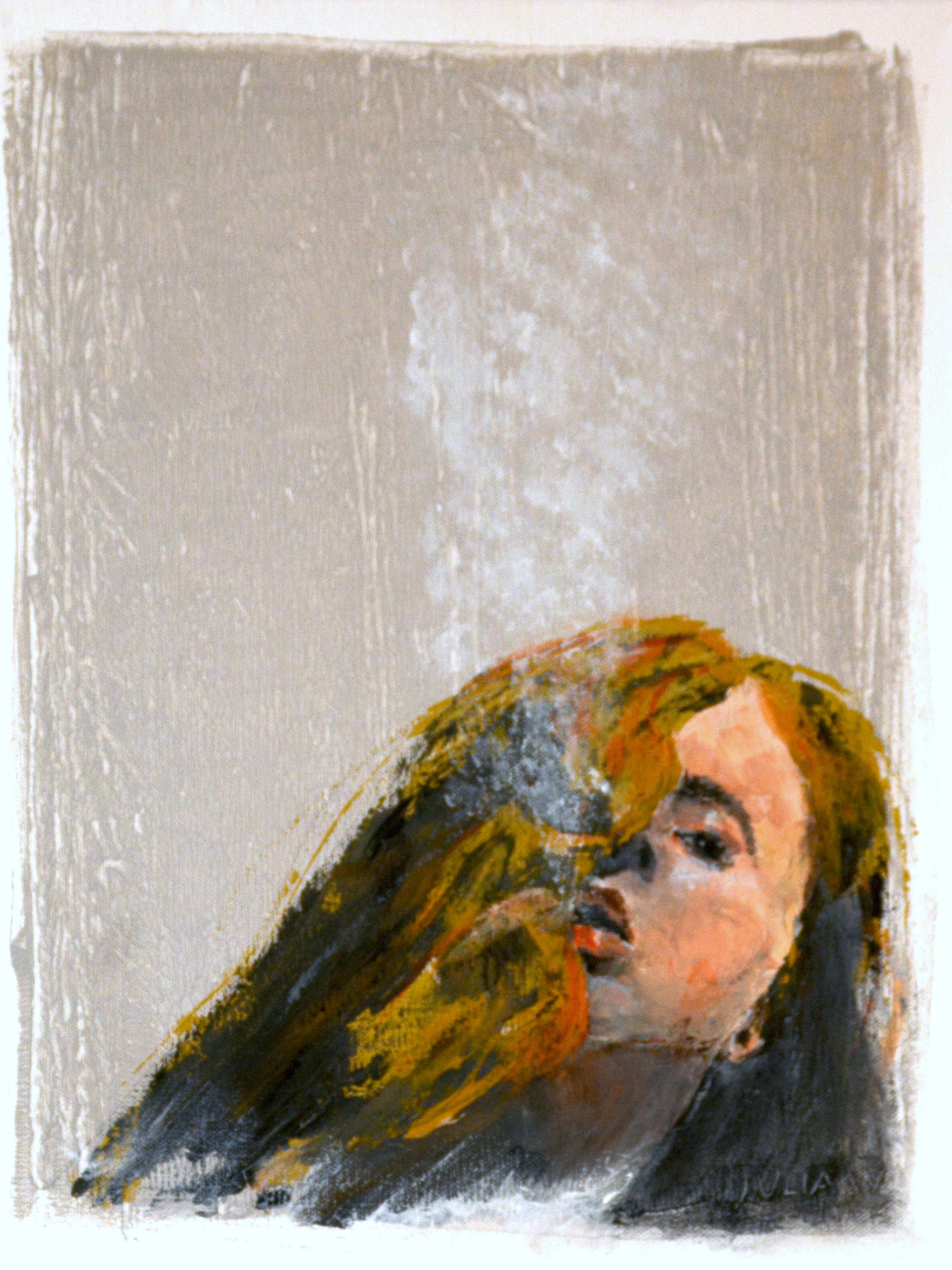 TROTZ - Acryl auf Leinwand - 30x40cm - Abstrahiert zeigt dieses Kunstwerk eine junge, mit goldenen Haaren. Mit diesem Bild hat mein "Kunst online verkaufen"-Projekt begonnen.